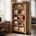 thumbnail image 1 of 5-Tier Tall Solid Wood Bookcase, Large Floor Standing Bookshelf with Heavy-Duty Shelves, Rustic 5-Shelf Display Storage Rack for Home Office, Living Room, Library, 1 of 9