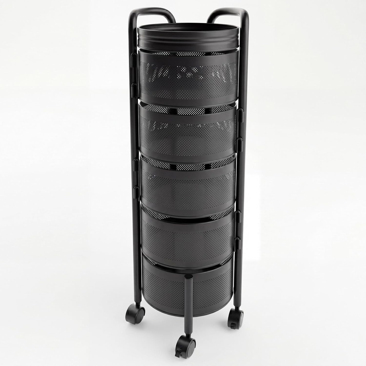 Veg Storage Rack 5-Tier Thickened Carbon Steel Rotating Kitchen Storage Cart with Wheels ...