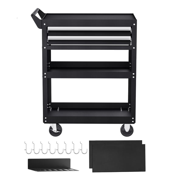 5-Tier Tool Cart with Wheels, 400 lbs Load Capacity, Rolling Work Cart with 2 Drawers & Pegboard, Mechanic Tool Storage Organizer with Locking System for Garage, Warehouse and Repair Shop, Black