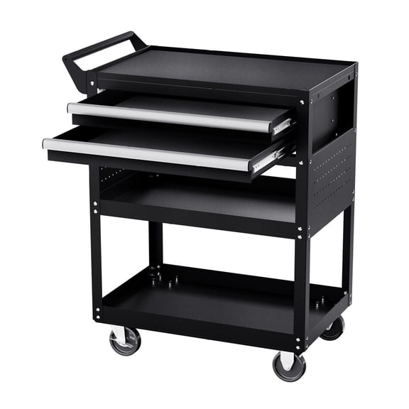 5-Tier Tool Cart with Wheels, 400 lb Capacity, Rolling Tool Storage, 2 Drawers & Pegboard, Locking System, Garage Organizer - Black