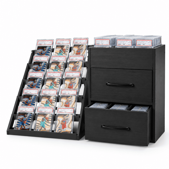 5-Tier Trading Card Display Case 24*6.7*16.1in Wooden Stand with 2 ...