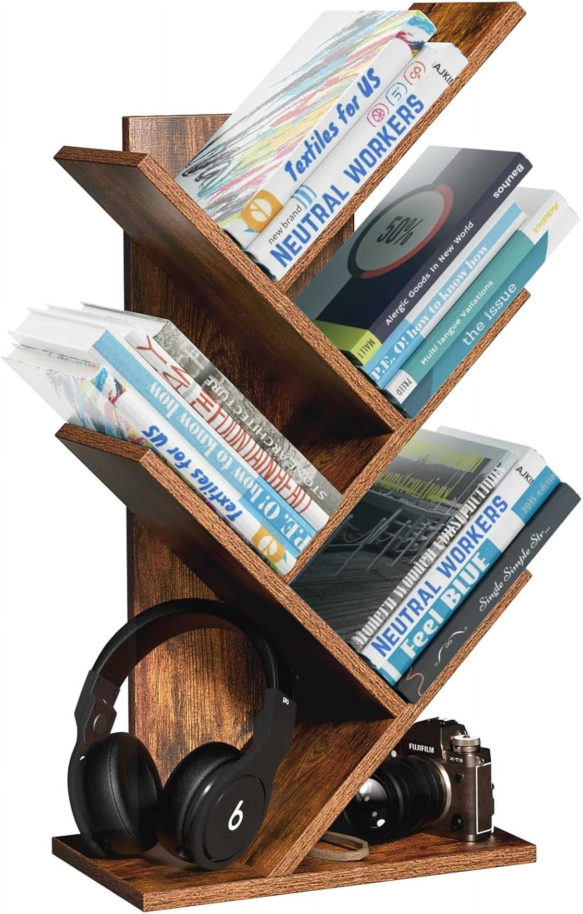5 Tier Tree Book Shelf, Small Desktop Bookshelf with Storage Organizer ...
