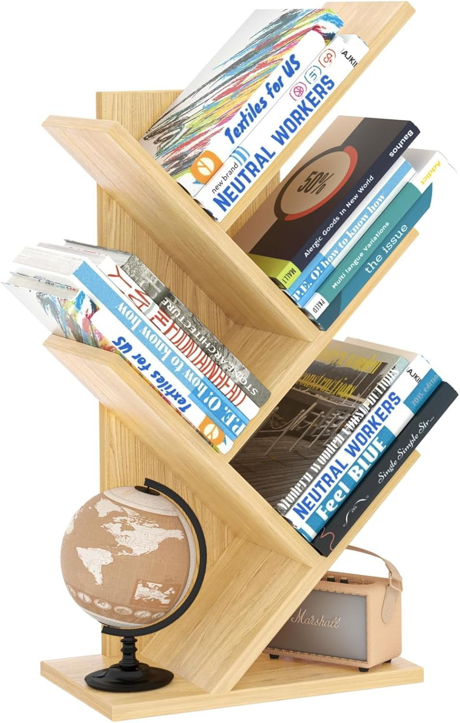 5 Tier Tree Book Shelf, Small Desktop Bookshelf with Storage Organizer ...