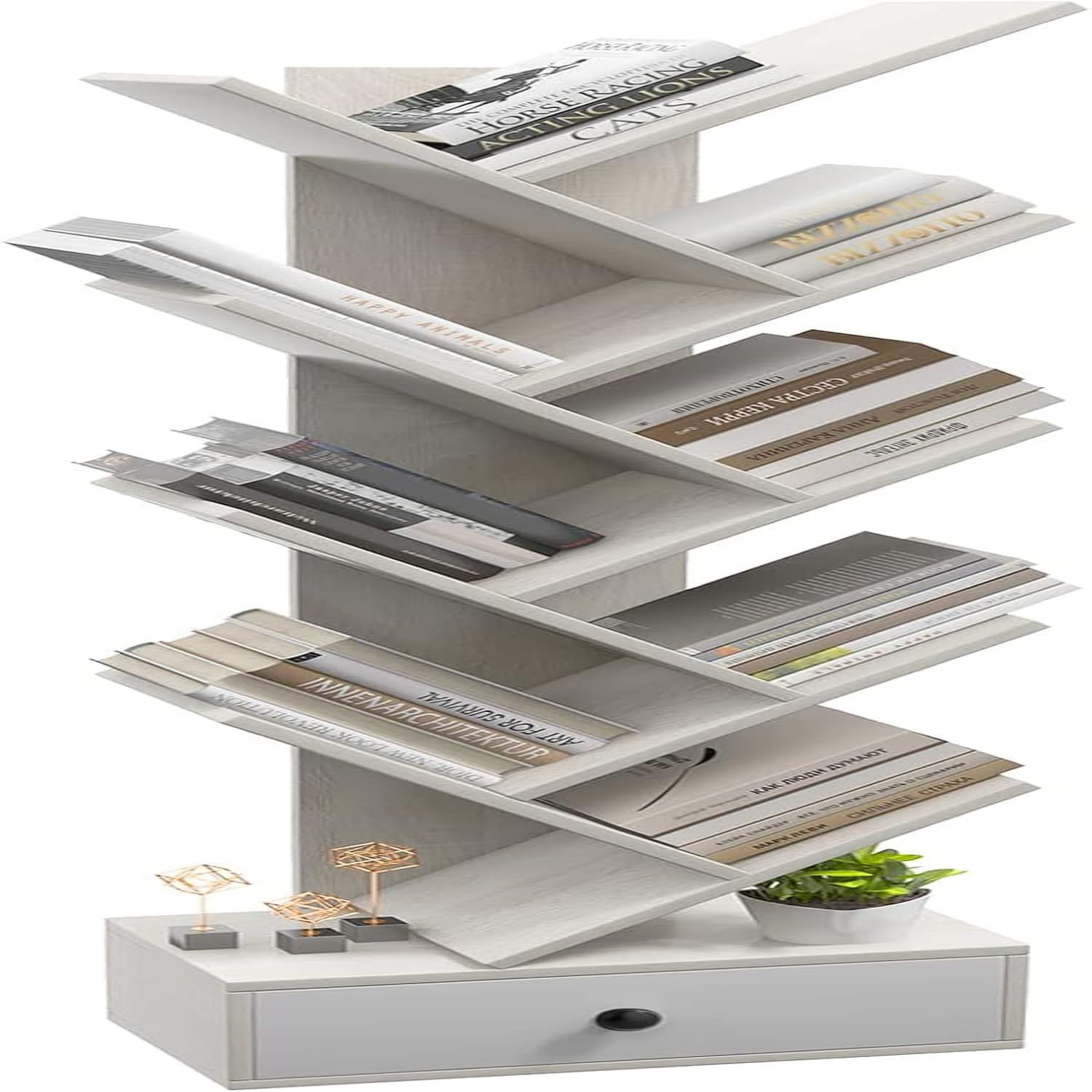 5 Tier Tree Bookshelf With Drawer Rustic 5 Space Saving Corner Bookcase 5 Tier Tree Bookshelf With Drawer Rustic 5 Space Saving Corner Bookcase