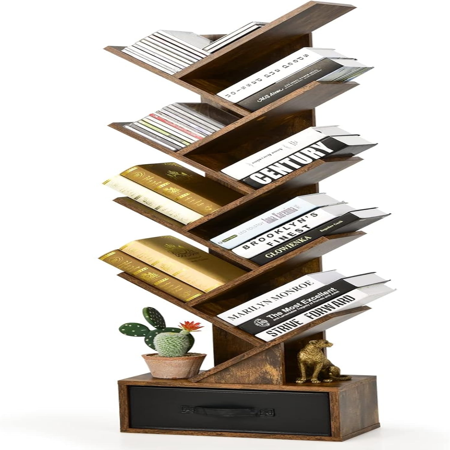 5 Tier Tree Bookshelf With Drawer Rustic 5 Space Saving Corner Bookcase 5 Tier Tree Bookshelf With Drawer Rustic 5 Space Saving Corner Bookcase