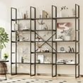 thumbnail image 1 of 5-Tier Triple Wide Geometric Bookshelf, Industrial Etagere with Sturdy Metal Frame, 71" Tall Freestanding Display Shelving Unit - Modern Gold Design for Home & Office (Black), 1 of 6