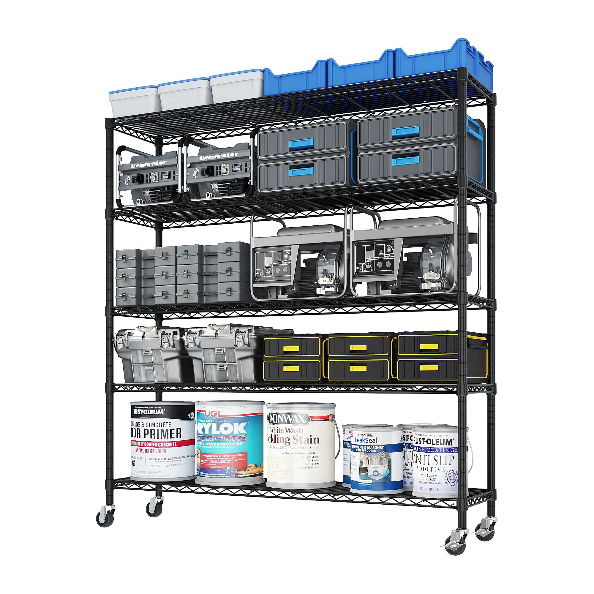 5-Tier Ultra Wide Steel Wire Storage Shelf Carbon Steel Adjustable Height Utility Organizer with Leveling Feet for Home Restaurant Hotel Commercial Use