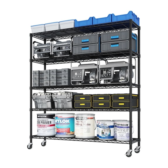 5-Tier Ultra Wide Steel Wire Storage Shelf Carbon Steel Adjustable Height Utility Organizer with Leveling Feet for Home Restaurant Hotel Commercial Use