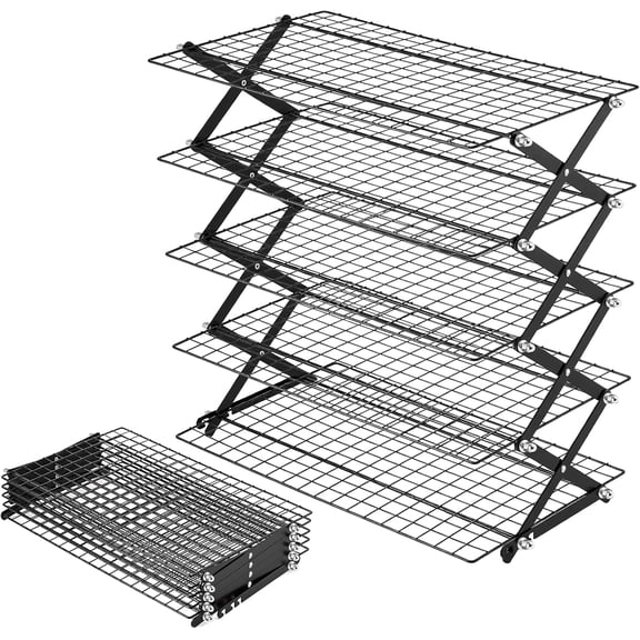 5 Tier Upgraded Collapsible Cooling Rack with Adjustable 3 Setting Design, Stackable Baking Rack, Roasting Cooking Drying Wire Cooling Rack for Cookies Baking Roasting & Grilling
