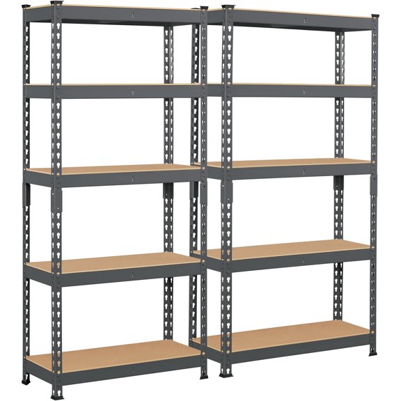 5-Tier Utility Shelves, Metal Garage Shelving Unit Adjustable Storage Racks Heavy Duty Shed Shelving for Warehouse Kitchen, Brown, 27.5 x 12 x 60 Inch, 2 PCS