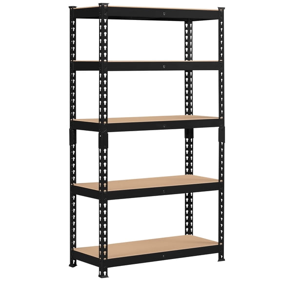 5-Tier Utility Shelves, Metal Storage Shelves Adjustable Shelving Units Boltless Assembly for Garage Warehouse Shed Basement, Black 27.5x12x60 Inch