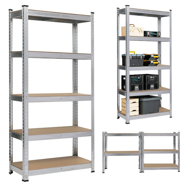 5-Tier Utility Shelves, Metal Storage Shelves Garage Shelving Unit  Adjustable Storage Racks - Silver, 27.6x 11.8 x 59 Inch