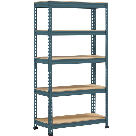 5-Tier Utility Shelves, Metal Storage Shelves Unit with Adjustable Shelving, Boltless Assembly Garage Shelving for Warehouse Shed Basement Kitchen, Neptune Blue