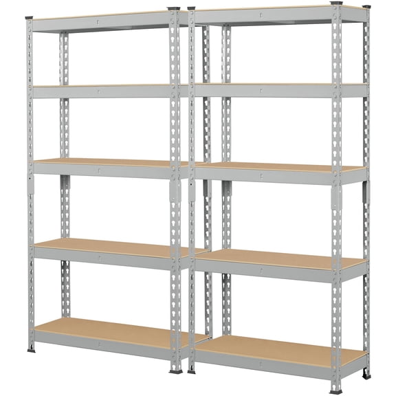 5 Tier Utility Shelves Set of 2, Boltless Adjustable Metal Storage Rack for Garage Kitchen Living Room, Light Gray, 27.5 x 12 x 60 Inches