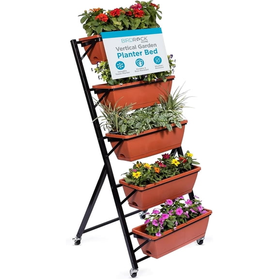 5-Tier Vertical Garden Planter Bed - Raised Flower Stand - Rolling Plant Tower - Weather Resistant Box - Indoor or Outdoor - Herbs Flowers Berrys Vegetables - Metal