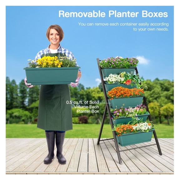 5-Tier Vertical Garden Planter, Elevated Raised Garden Bed with 5 Containers for Vegetables, Herbs, Flowers - Space Saving Outdoor Indoor Plant Stand