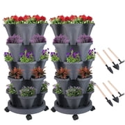 5 Tier Vertical Garden Stackable Planter with Wheels and Tools, Indoor Outdoor Pots - Dark Gray, 2 Set