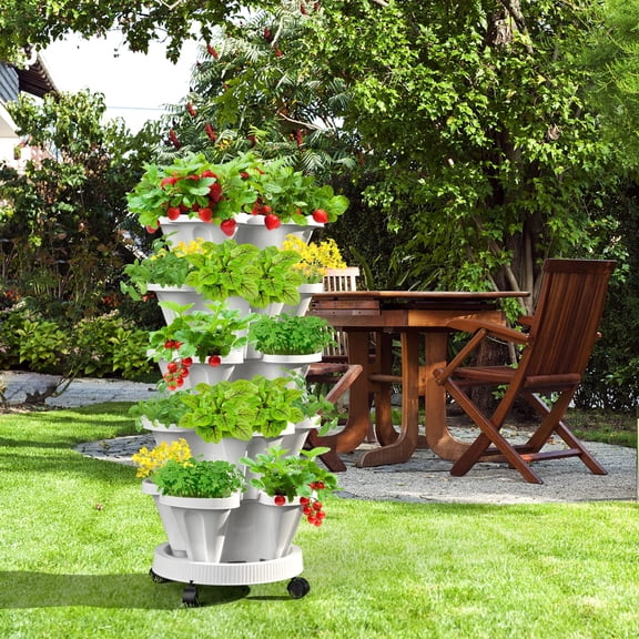 5 Tier Vertical Garden Stackable Planter with Wheels and Tools for Vegetables, Flowers, Herbs, Strawberries, Indoor & Outdoor