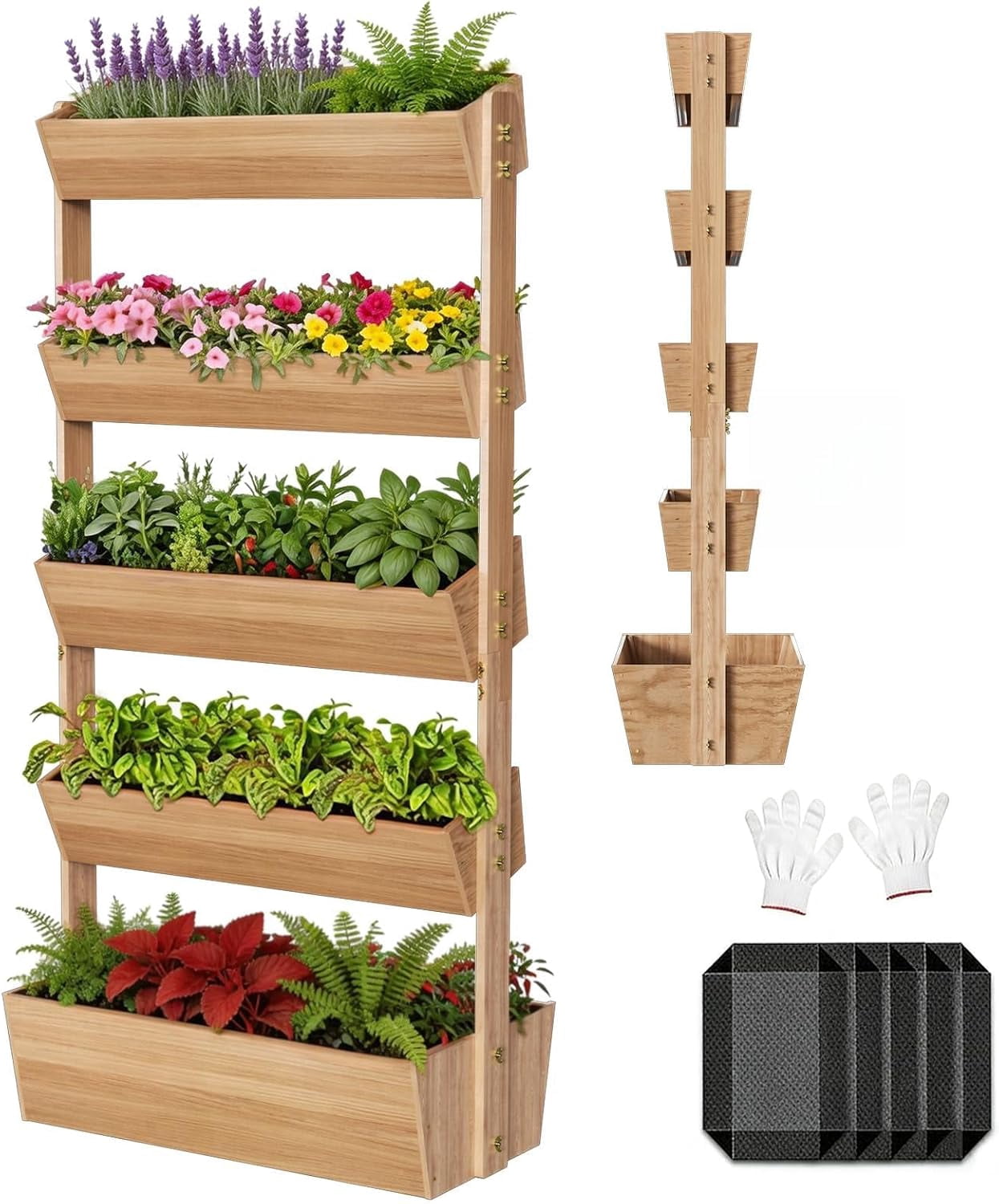 5 Tier Vertical Wooden Raised Garden Bed, Standing Planter Box Garden ...