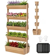 5 Tier Vertical Wooden Raised Garden Bed, Standing Planter Box Garden Tower for Herbs Vegetables Indoor Outdoor