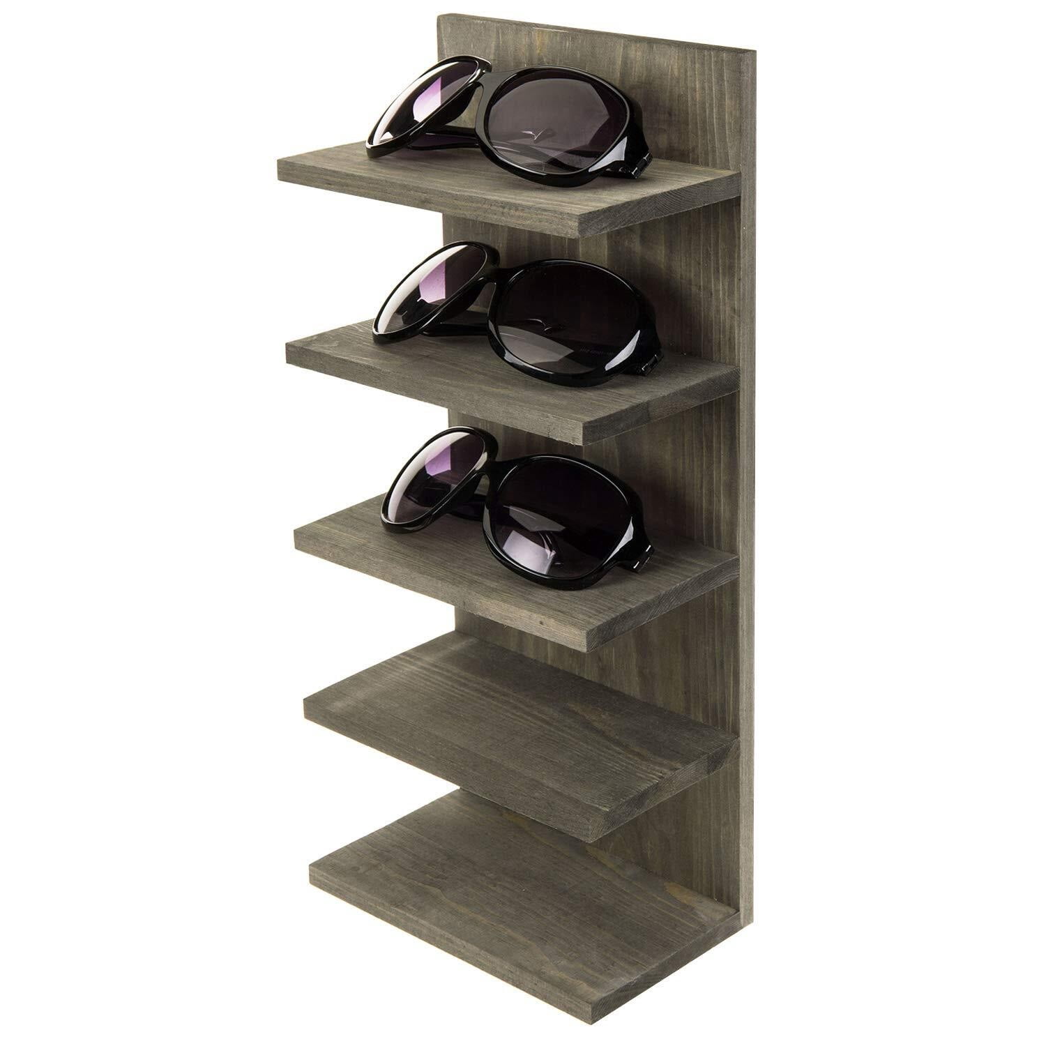 5 Tier Vintage Gray Solid Wood Sunglasses Holder Rack, Wall Mounted Eye ...