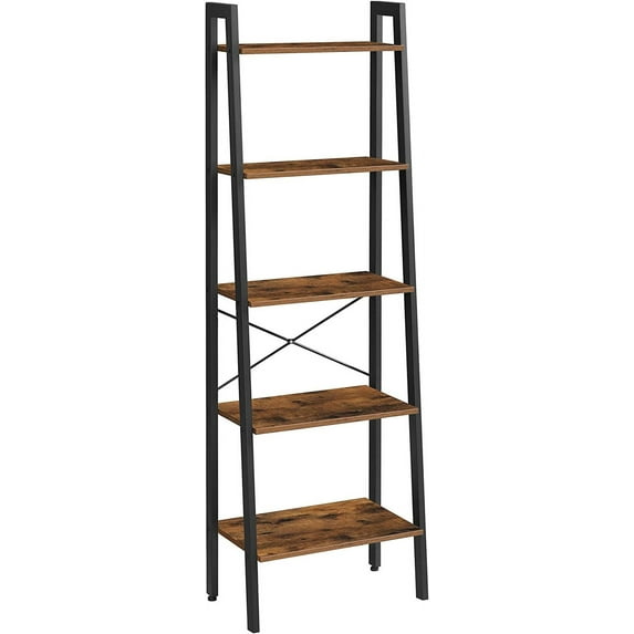 5 Tier Vintage Ladder Shelf Bookshelf Industrial Bookcase Storage Rack Rustic Brown