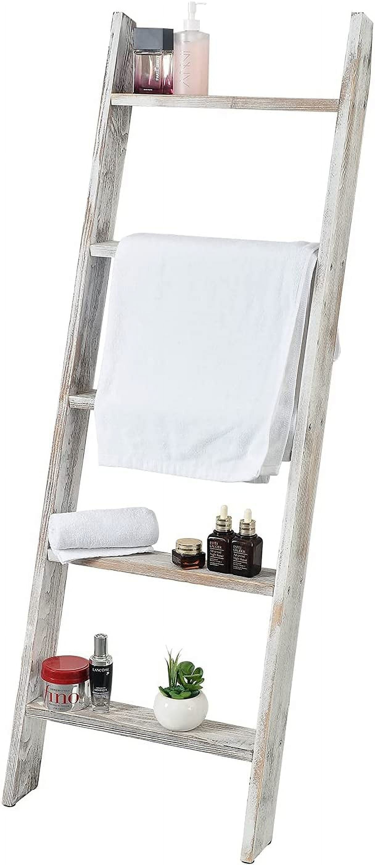 5-Tier Wall-Leaning Wood Loadder Towel Racks for Bathroom Livingroom ...