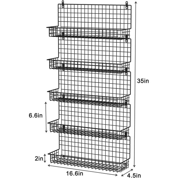 5 Tier Wall Mount Spice Rack Organizer for Kitchen and Pantry, Adjustable Height Storage with 90 Jar Capacity