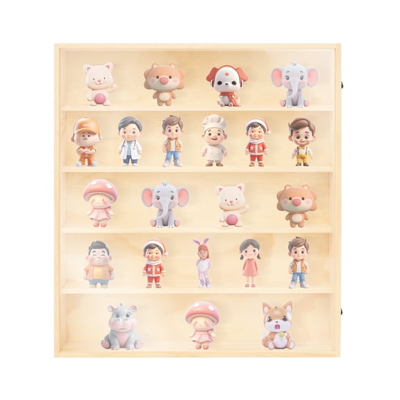 5 Tier Wall Mount Wood Cabinet for Minifigures Action Figures Action Figure Display Case Clear Model Car Display Case Collectibles Display Box with Acrylic Door