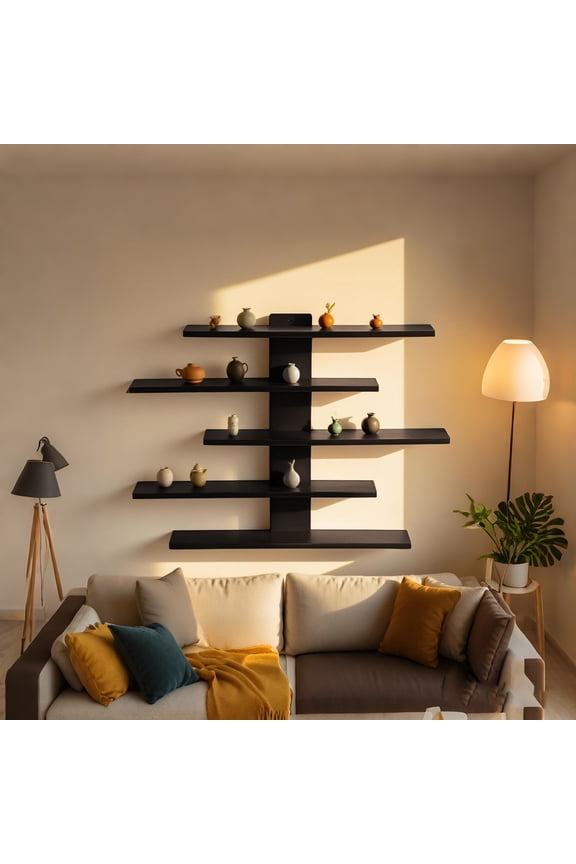 5 Tier Wall Mounted Display Shelf for Anime Figurines Dolls Green and Statues, Hanging Rack Organizer for Study Room Living Room Bedroom Childrens Room Home Decor Storage Solution