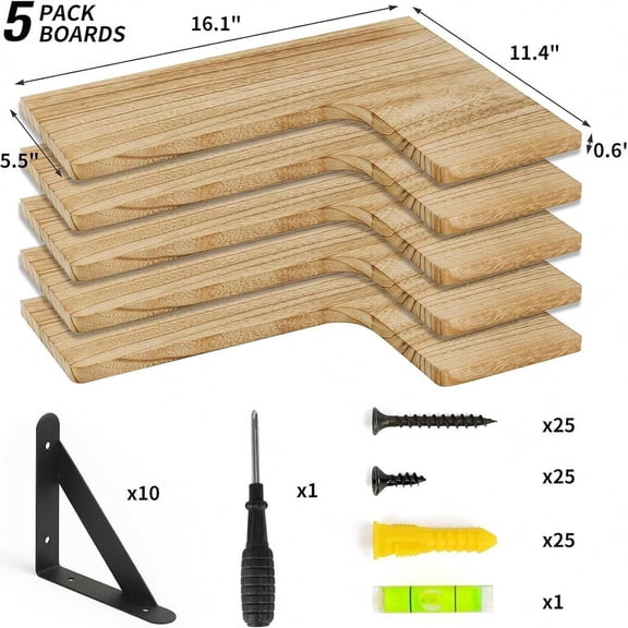 5-Tier Wall-Mounted Floating Corner Shelf, Space-Saving Zigzag Corner Storage Organizer for Bedroom, Living Room, Bathroom, and Kitchen
