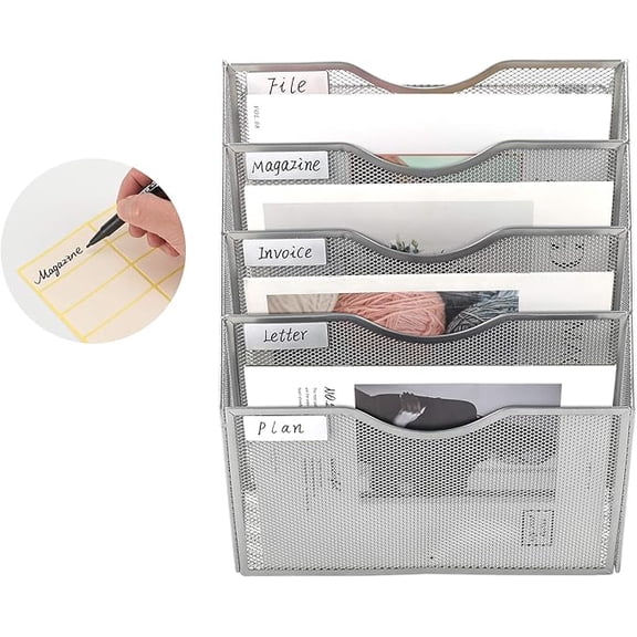 5-Tier Wall Mounted Iron Mesh Storage Rack with Pointed Bottom, Silver
