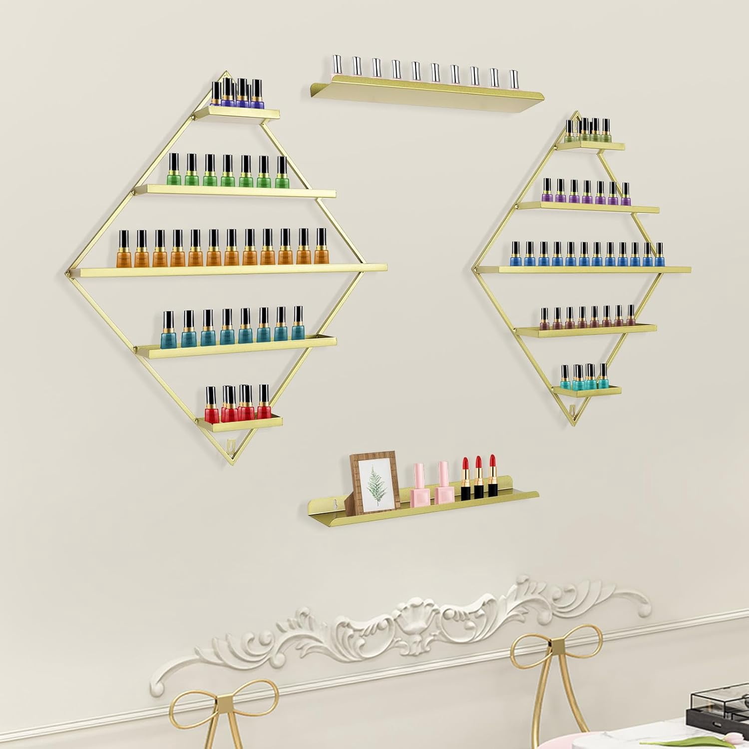 5-Tier Wall-Mounted Rhombus Nail Polish Display Rack Set – Holds 90 ...