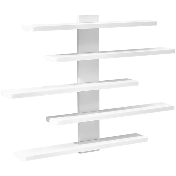 5 Tier Wall Shelf, Plastic Figure Shelf and Collectibles Display Rack, 14.6 x 14.6 in Modern Staggered Floating Organizers for Bedroom, Living Room, Playroom