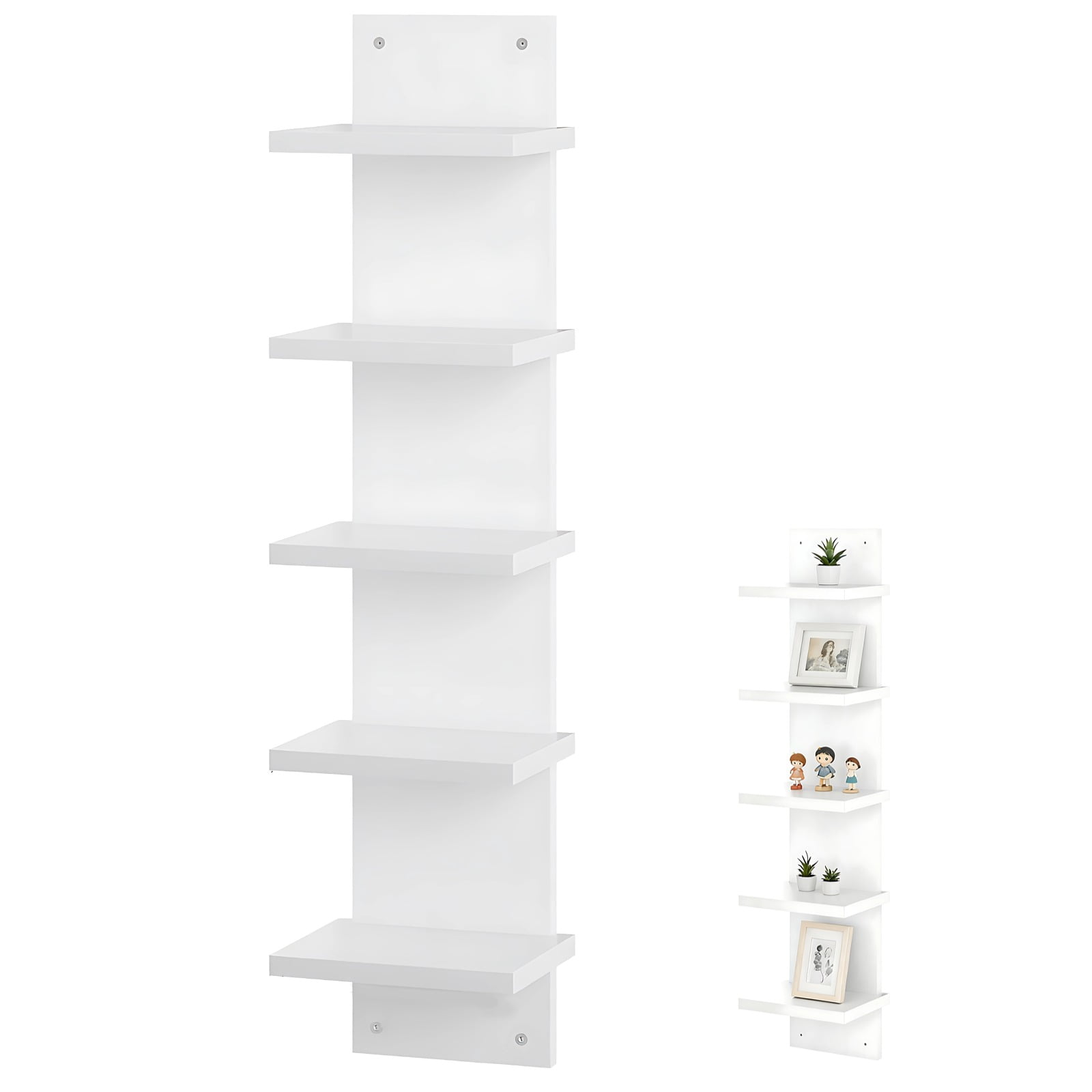 5-Tier Wall Shelf, Space-Saving Floating Shelves for Storage, Composite Wood, Vertical Display & Tall Tower Design, Home Decor Organizer for Living Room, Bedroom, Office, White