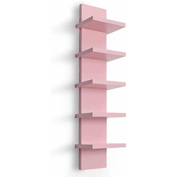 5 Tier Wall Shelf Unit, Decorative Wall Mount Vertical Shelving,Modern Column Floating Shelves for Bedrooms, Living Rooms 5.5" x 7.2" x 31"(Pink)