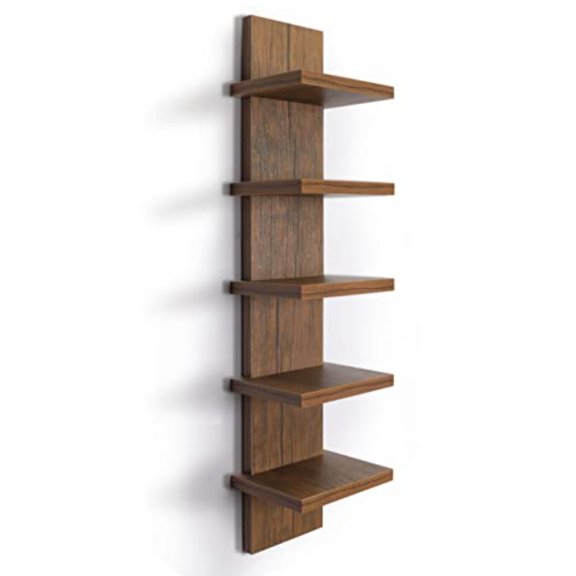 5 Tier Wall Shelf Unit Decorative Wall Mount Vertical Shelving Modern Column Floating Shelves for Bedrooms Bathrooms 5.5 x 7.2 x 31 Rustic Brown