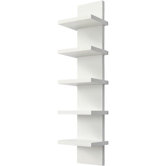 5 Tier Wall Shelf Unit - Narrow Smooth Laminate Finish - Vertical Column Wall Decor Mount Floating Storage  Decor Organizer Tall Tower Utility Shelf for Bedrooms, Living Rooms(White)