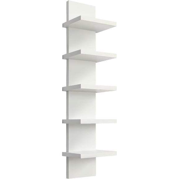 5 Tier Wall Shelf Unit - Narrow Smooth Laminate Finish - Vertical Column Wall Decor Mount Floating Storage Home Decor Organizer Tall Tower Utility Shelf for Bedrooms, Living Rooms(White)