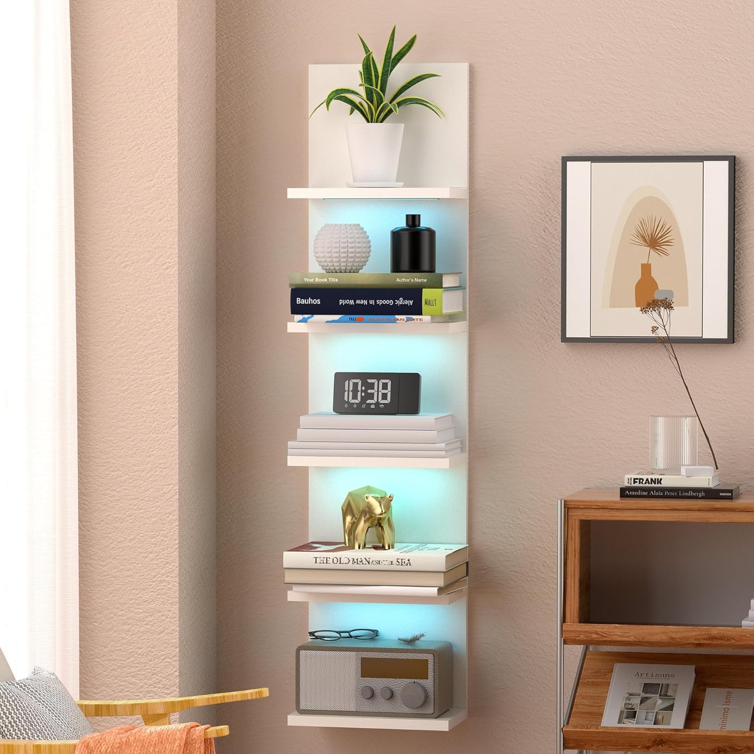 5Tier Wall Shelf Unit with RGB Light, Floating Lack Shelf for Wall