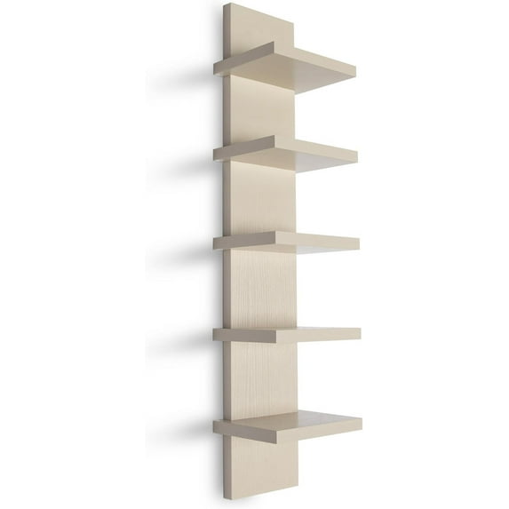 5-Tier Wall Shelf Unit, Small Floating Shelf for Wall Storage Decor, Vertical Column Shelves for Bedroom Living Room Bathroom, Beige