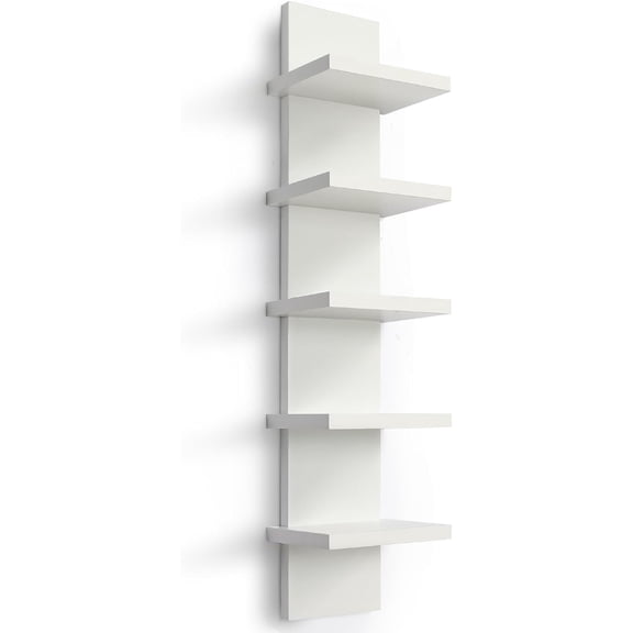 5 Tier Wall Shelf Unit, Small White Vertical Floating Shelf-Narrow Decorative Wall Mount Modern Wall Decor Shelves for Bedrooms, Living Rooms