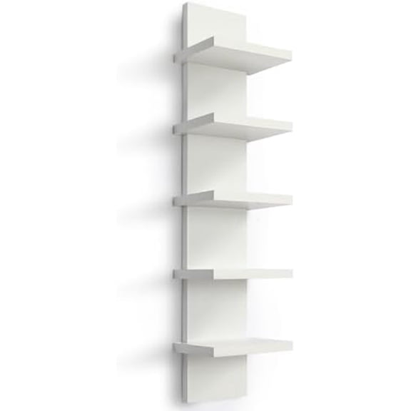 5 Tier Wall Shelf Unit, Small White Vertical Floating Shelf-Narrow Decorative Wall Mount Modern Wall Decor Shelves for Bedrooms, Living Rooms