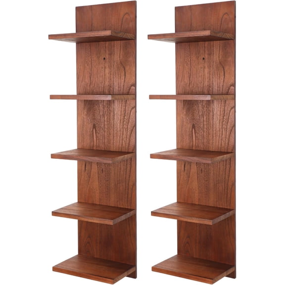 5 Tier Wall Shelf Unit,Vertical Column Shelf Floating Storage Decor Organizer,Display Floating Shelf for , Room,Vanity -2 Pcs(Walnut)