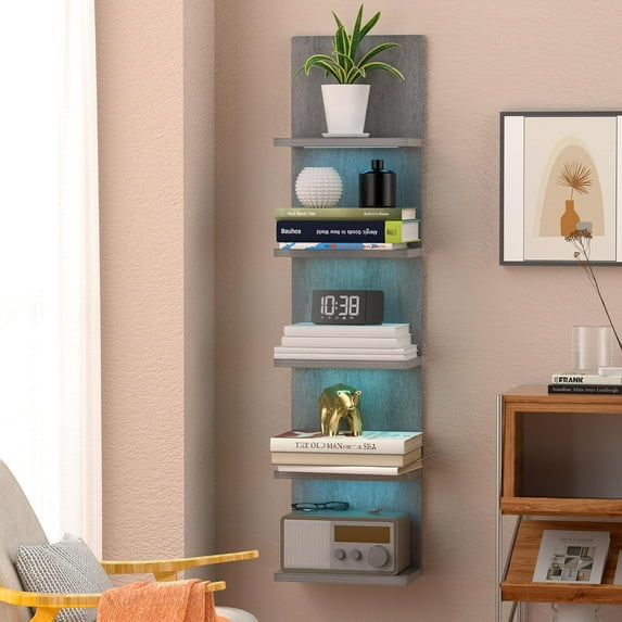 5 Tier Wall Shelf Unit with RGB Light Floating Lack Shelf for Wall 5 Tier Wall Shelf Unit with RGB Light Floating Lack Shelf for Wall