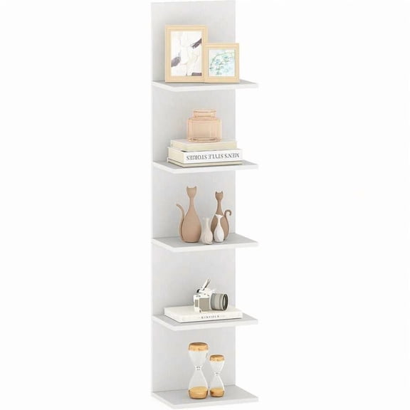 5-Tier Wall Shelf, Vertical Column Storage Organizer With Expansion Screws, Decorative Wall Mounted Shelving, Floating Wooden Display Shelf For Living Room, Kitchen, Bathroom (1,White)
