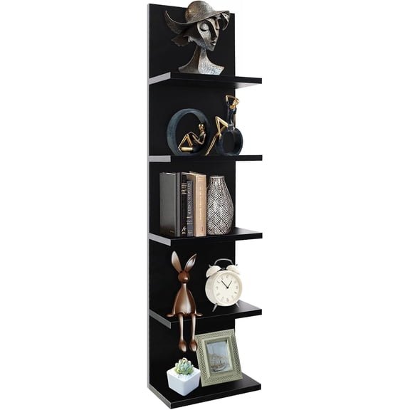 5 Tier Wall Shelf, Wall Mounted Shelves Unit for Living Room Bedroom, Floating Shelves Decor Organizer Tall, Black