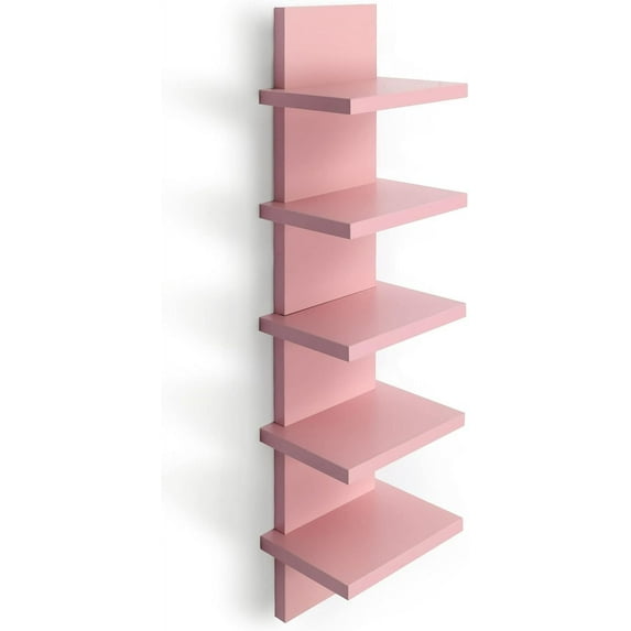5 Tier Wall Shelves Pink, Vertical Column Shelf Floating Storage Home Decor Organizer Tall Tower Design Utility Shelving Bedroom Living Room, 30.7