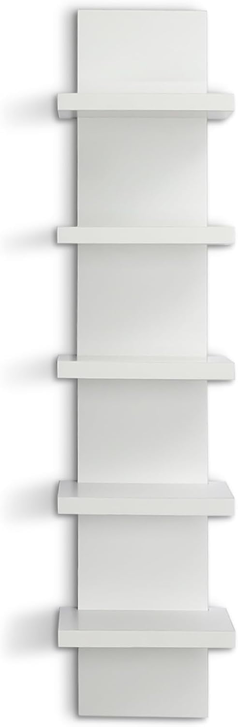5 Tier Wall Shelves - White Vertical Book Shelf for Wall Storage, Modern Floating Shelves for Bedroom Living Room Vanity