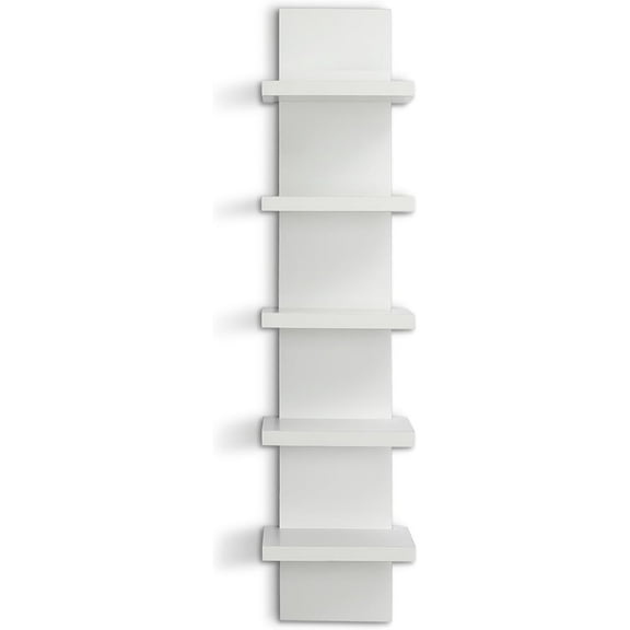 5 Tier Wall Shelves - White Vertical Book Shelf for Wall Storage, Modern Floating Shelves for Bedroom Living Room Vanity